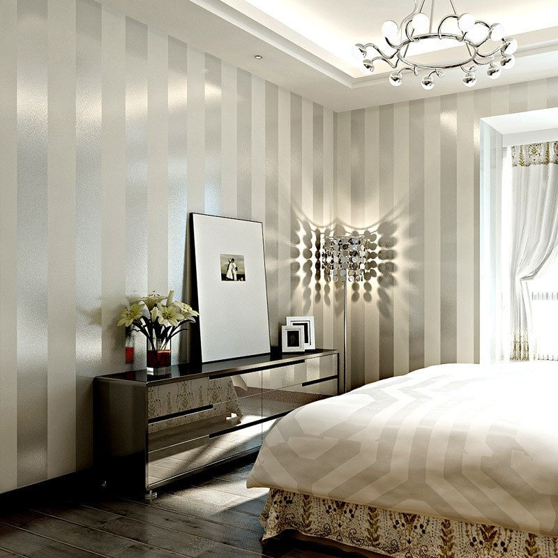 Striped Bedroom Wall
 Glitter Striped Wallpaper Luxury Wall papers Modern for
