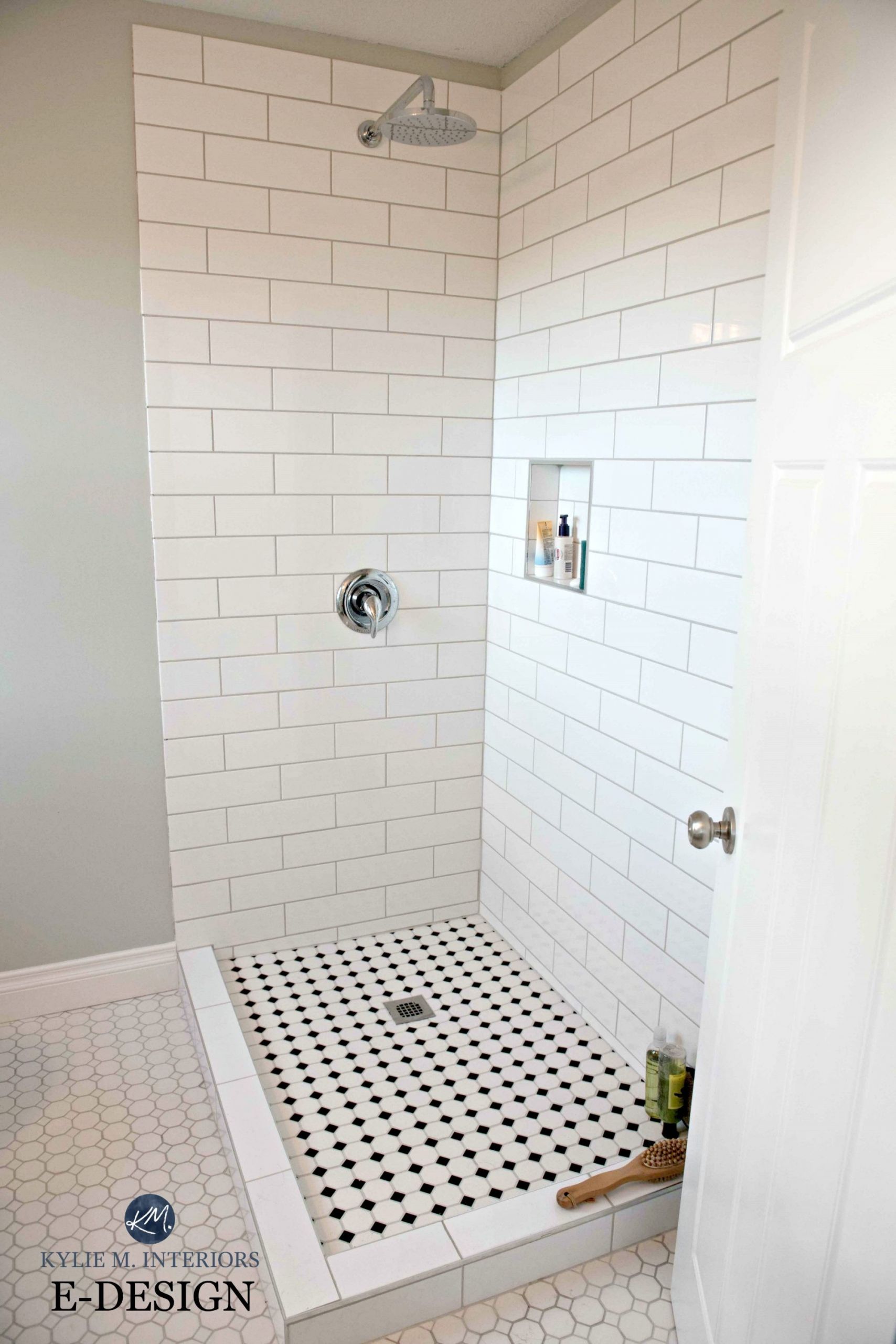 Subway Tile Bathroom Shower
 Small bathroom shower subway tile hexagon and Benjamin