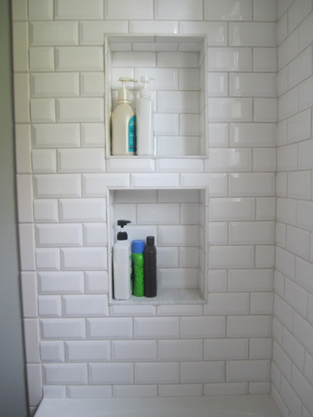 Subway Tile Bathroom Shower
 Gray and Yellow Courtney Scrabeck