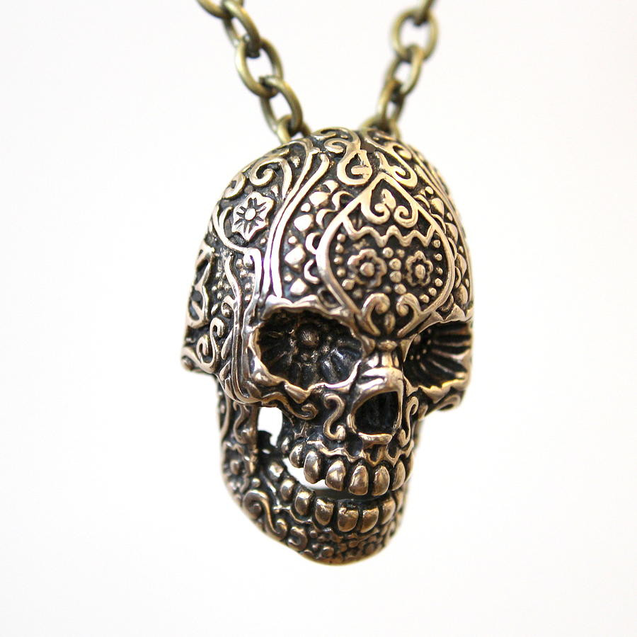 Sugar Skull Necklace
 Bronze Sugar Skull Necklace Jewelry by Michael Doyle