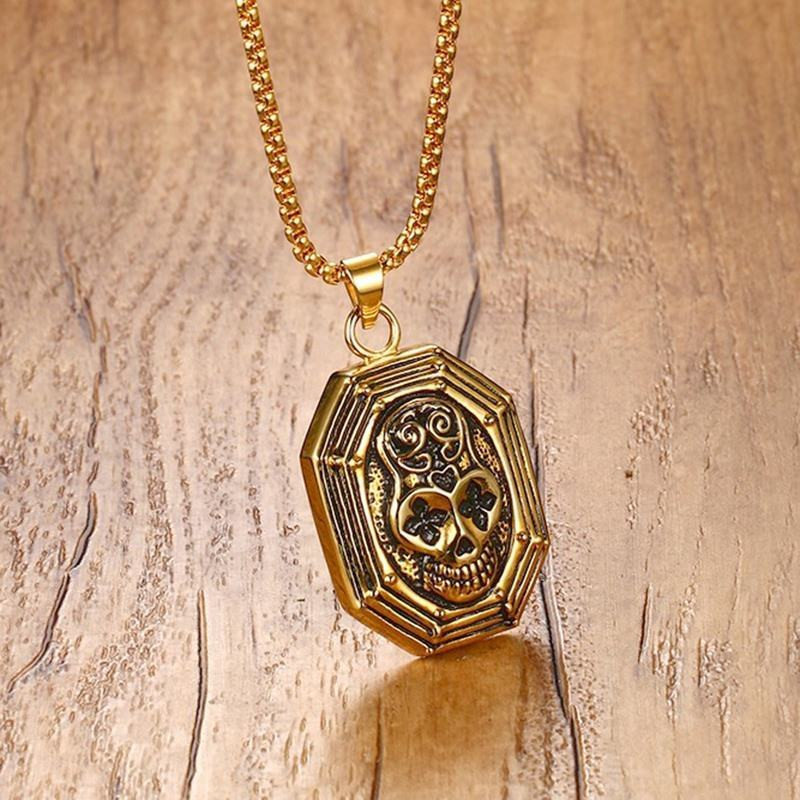 Sugar Skull Necklace
 Octagon Sugar Skull Pendant Necklace for Men Stainless