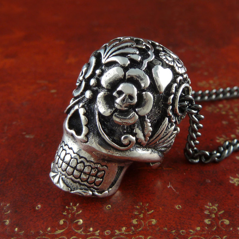 Sugar Skull Necklace
 Sugar Skull Necklace Antique Silver Sugar Skull Pendant