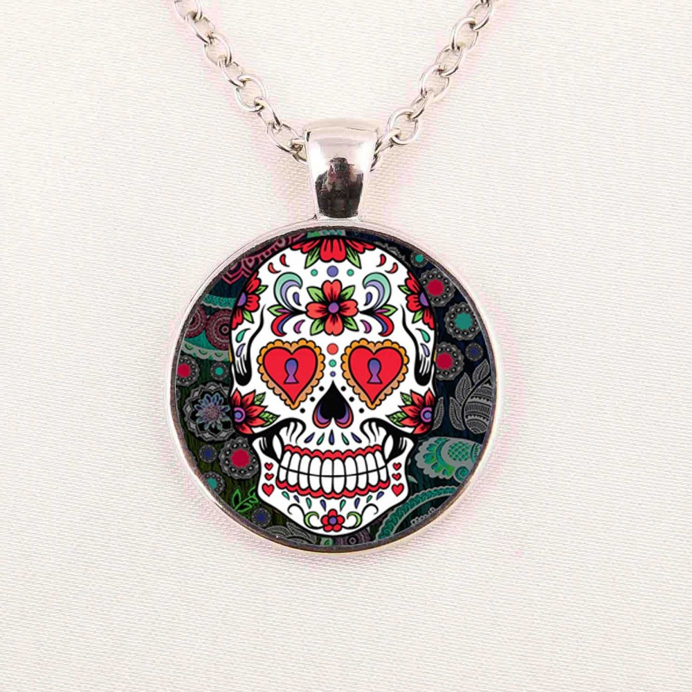 Sugar Skull Necklace
 Wholesale Glass Dome Jewelry Skull Necklace Sugar Skull