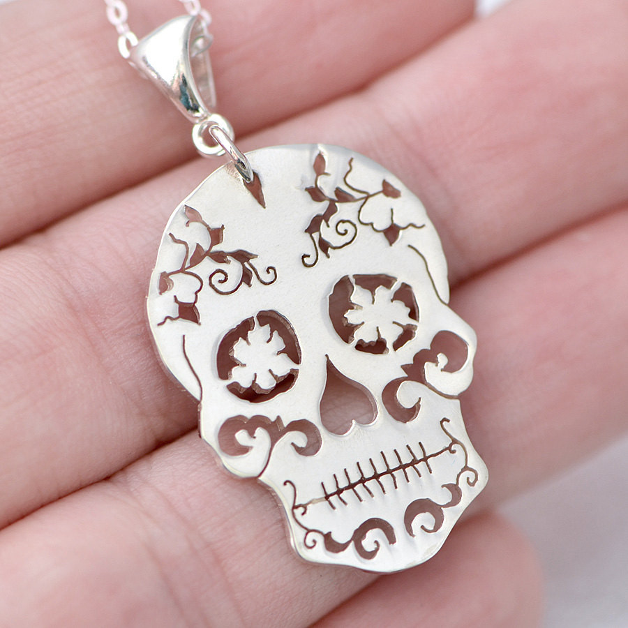 Sugar Skull Necklace
 Sterling Silver Sugar Skull Pendant Sugar Skull Jewelry