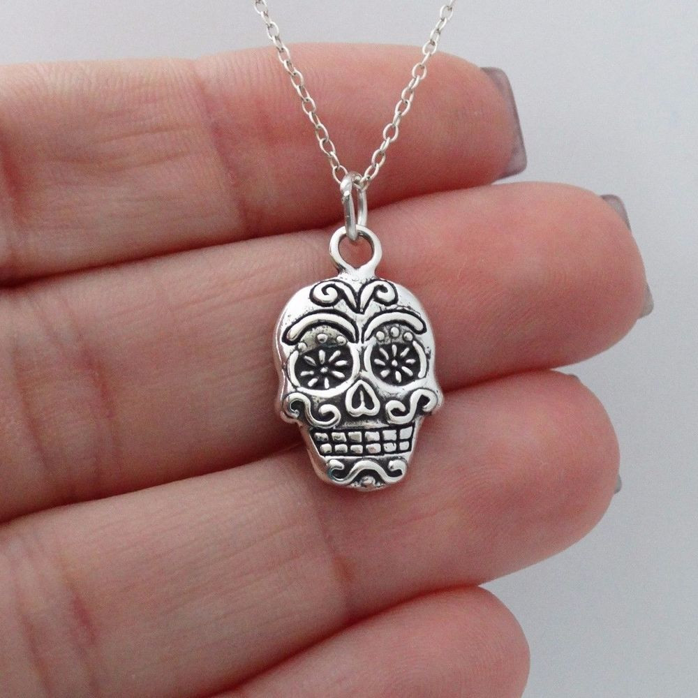 Sugar Skull Necklace
 Sugar Skull Charm Necklace 925 Sterling Silver Day of