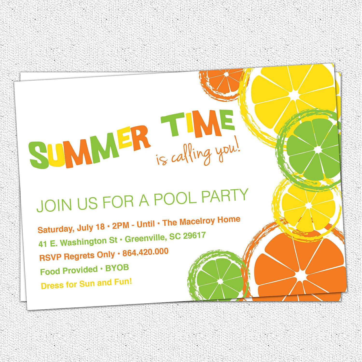 Summer Party Invitations Ideas
 Citrus Invitation Summer Pool Party Lemon Lime Orange