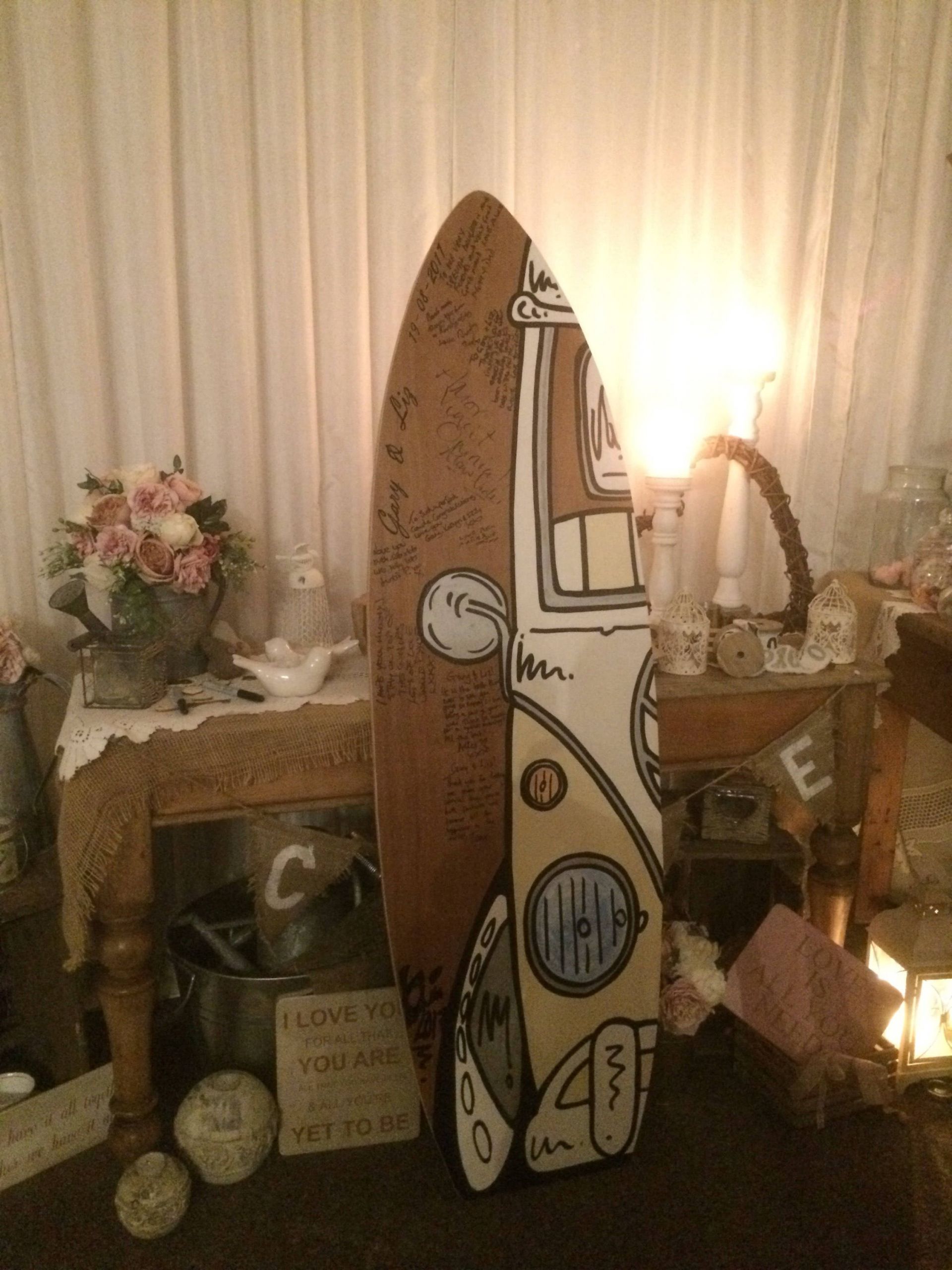 Surfboard Wedding Guest Book
 Surfboard wedding guest book personalised design campervan