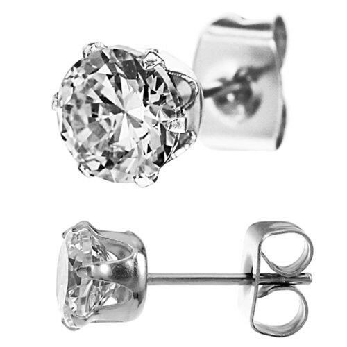 Surgical Stainless Steel Earrings
 Stainless Steel CZ Stud Earrings Clear Round Brilliant Cut