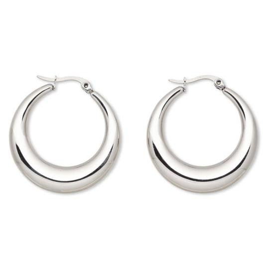 Surgical Stainless Steel Earrings
 Surgical Stainless Steel Puffed Hoop Earrings 34mm f