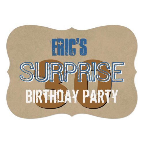 Surprise 30th Birthday Invitations For Him
 Surprise 30th Birthday For Him Tan and Blue V03B