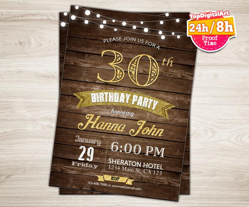 Surprise 30th Birthday Invitations For Him
 Surprise 30th Birthday Invitation for him Rustic 30th