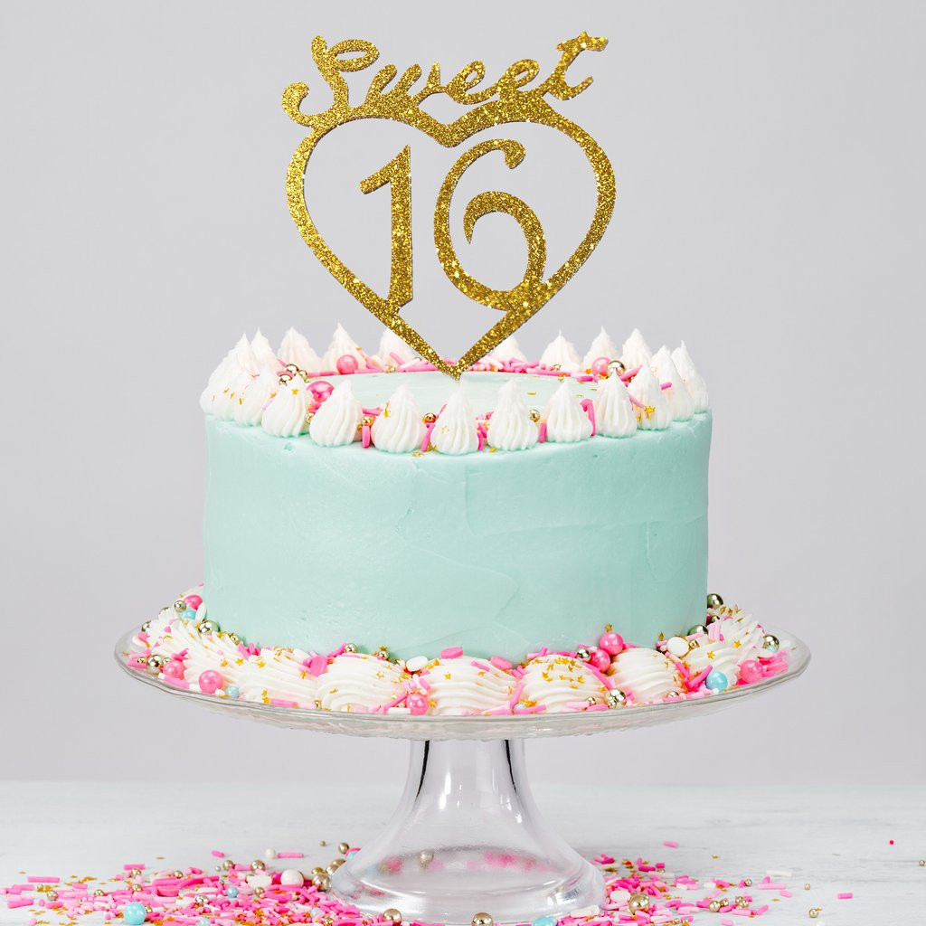 Sweet 16 Birthday Cake
 Gold Sweet 16th Birthday Cake Topper Sweet 16 – First