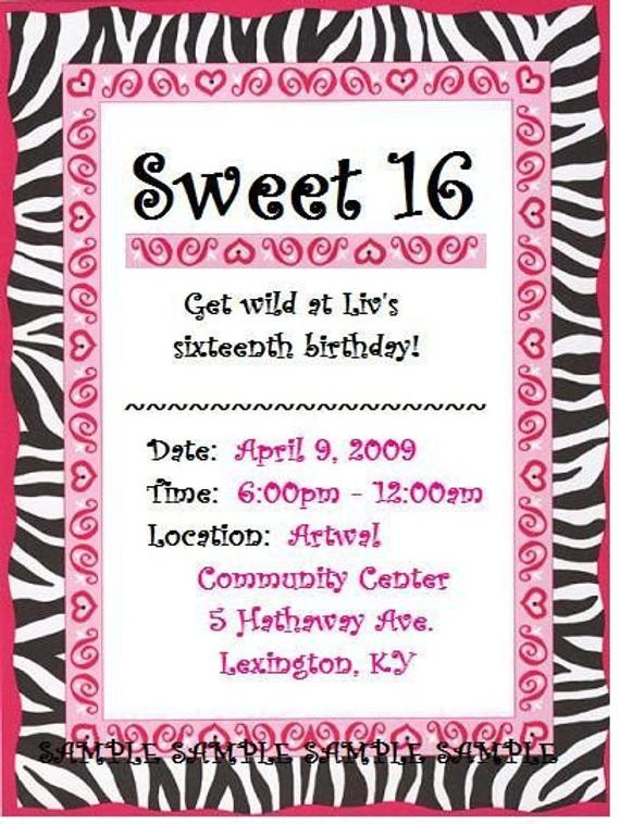 Sweet 16 Birthday Invitations Free Printable
 Print Your Own Sweet 16 Birthday Invitation Zebra Stripe