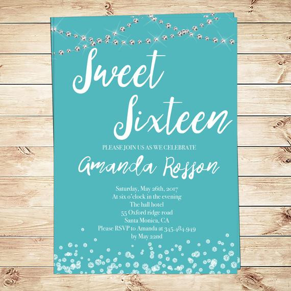 Sweet 16 Birthday Invitations Free Printable
 Blue Sweet 16 Birthday Invitation Printable Sweet 16 Party