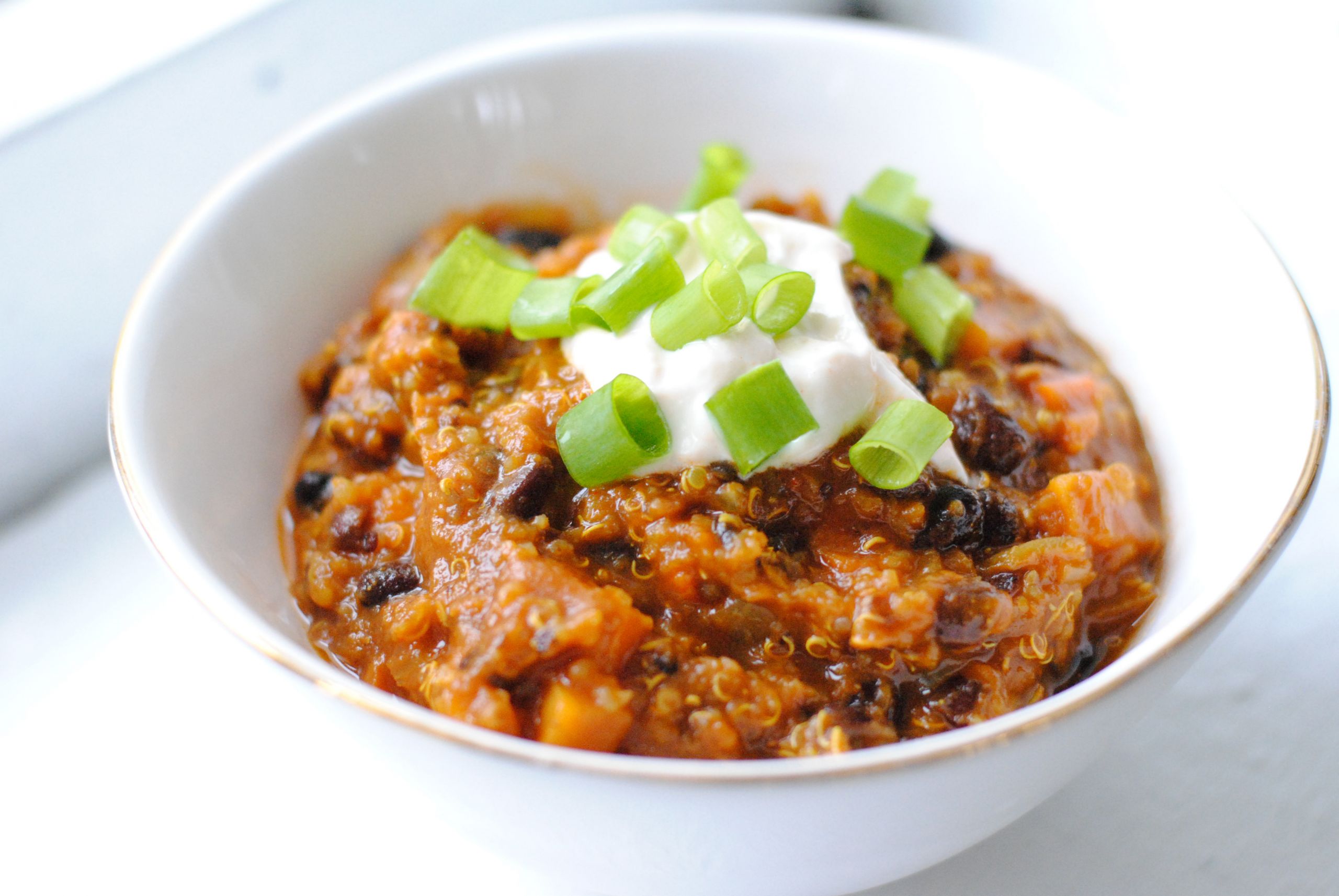 Sweet Potato Black Bean Quinoa Chili
 Turquoise & Teale