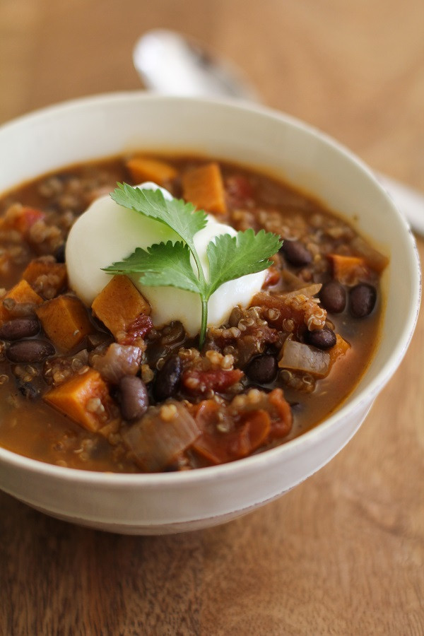 Sweet Potato Black Bean Quinoa Chili
 Sweet Potato Black Bean and Quinoa Chili