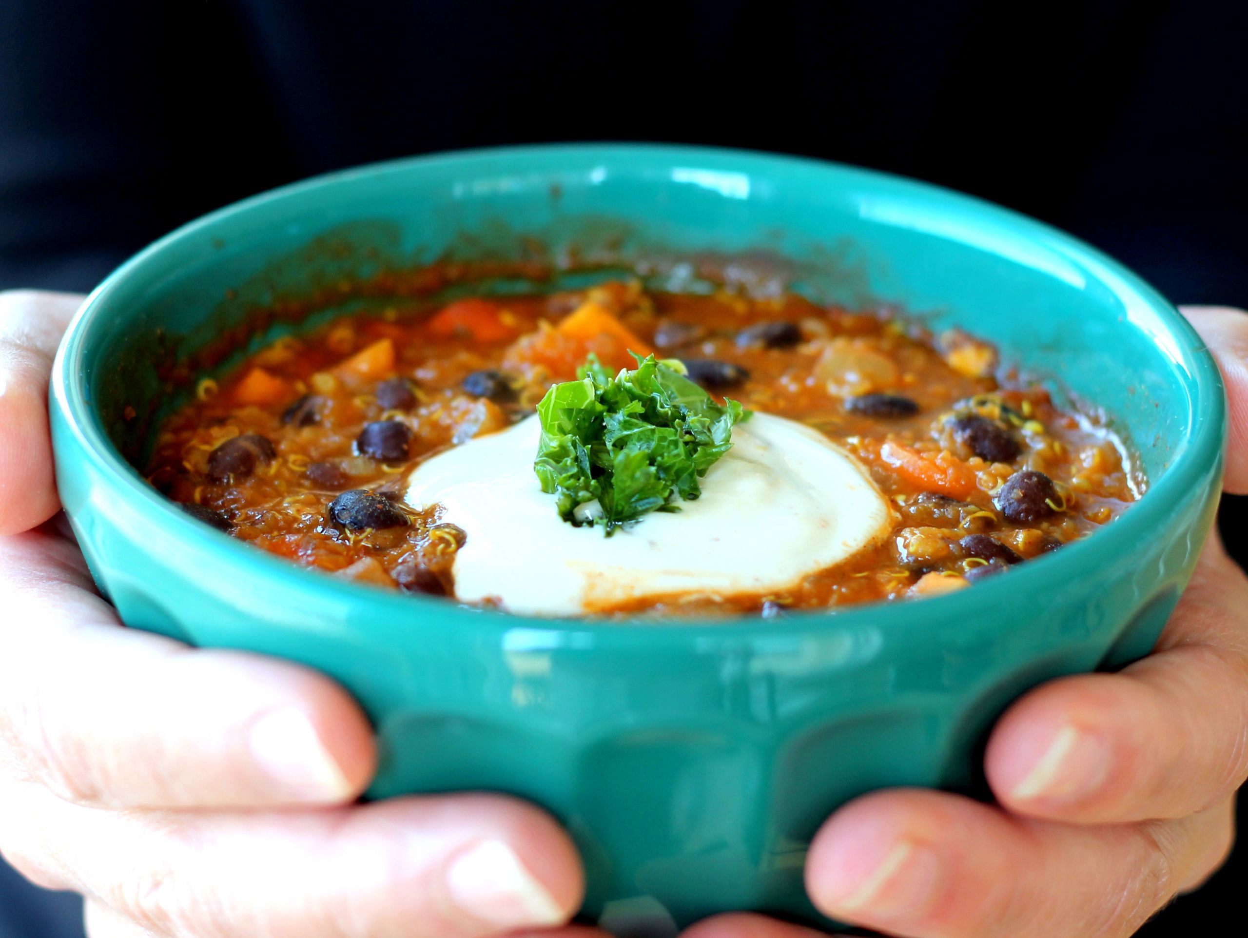 Sweet Potato Black Bean Quinoa Chili
 Black Bean Sweet Potato and Quinoa Chili with Smoked