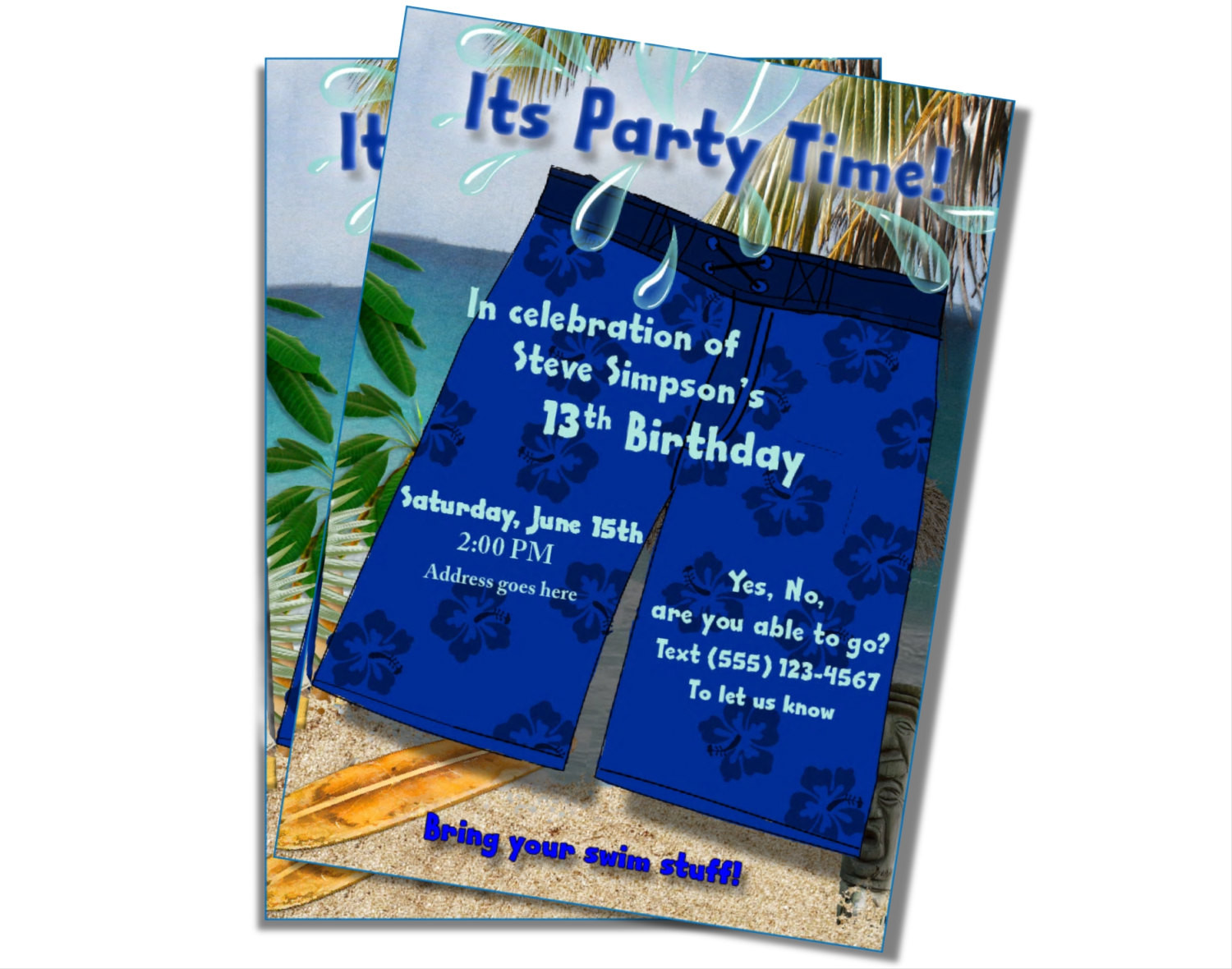 Swimming Birthday Party Invitations
 Boys Swim Party Invitation Swimming Birthday Boys Pool