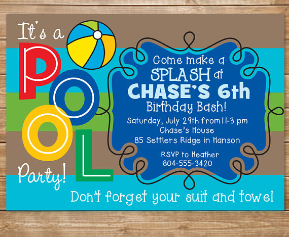 Swimming Birthday Party Invitations
 Pool Birthday Party Invitation Boys Swimming Party Water