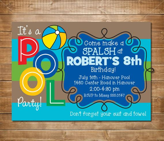 Swimming Birthday Party Invitations
 Pool Birthday Party Invitation Boys Swimming Party Water