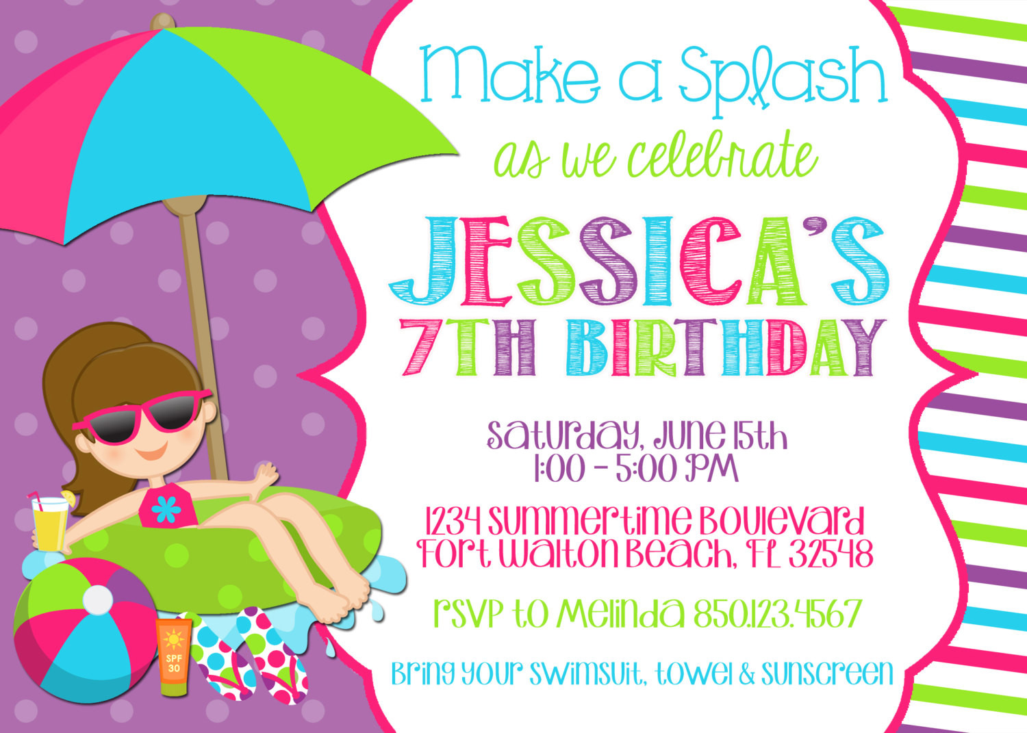 Swimming Birthday Party Invitations
 Swimming Pool 5x7 Invitation Girl Birthday Party PRINTABLE