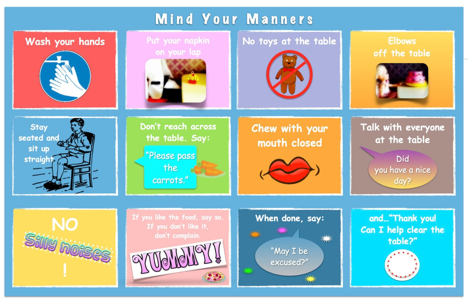 Table Manners For Kids
 Table Manners for Kids Placemat Double Sided & Laminated