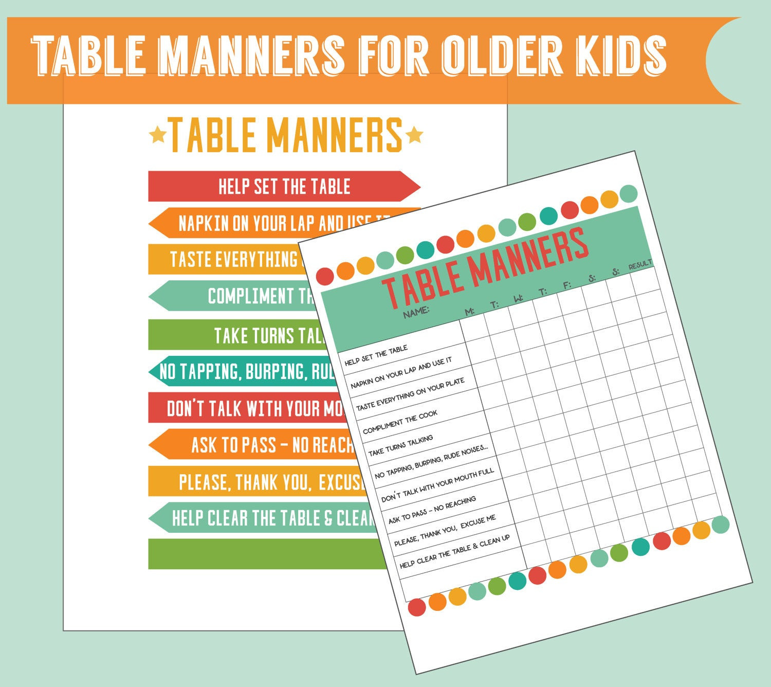 Table Manners For Kids
 Table Manners for older kids set of 2 digital printables kids