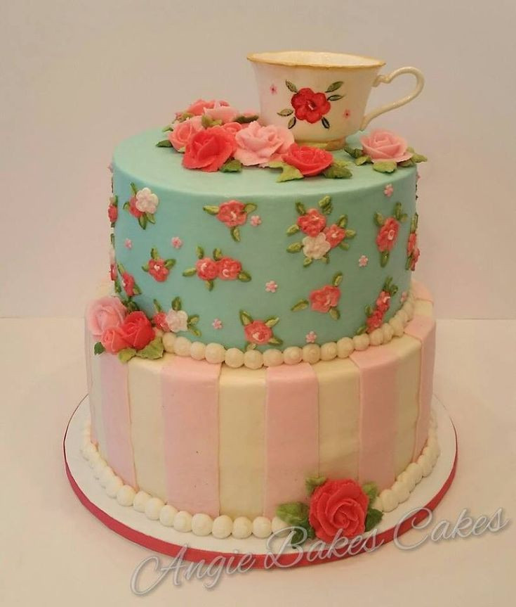 Tea Party Birthday Cake Ideas
 Vintage china tea party themed cake with handmade