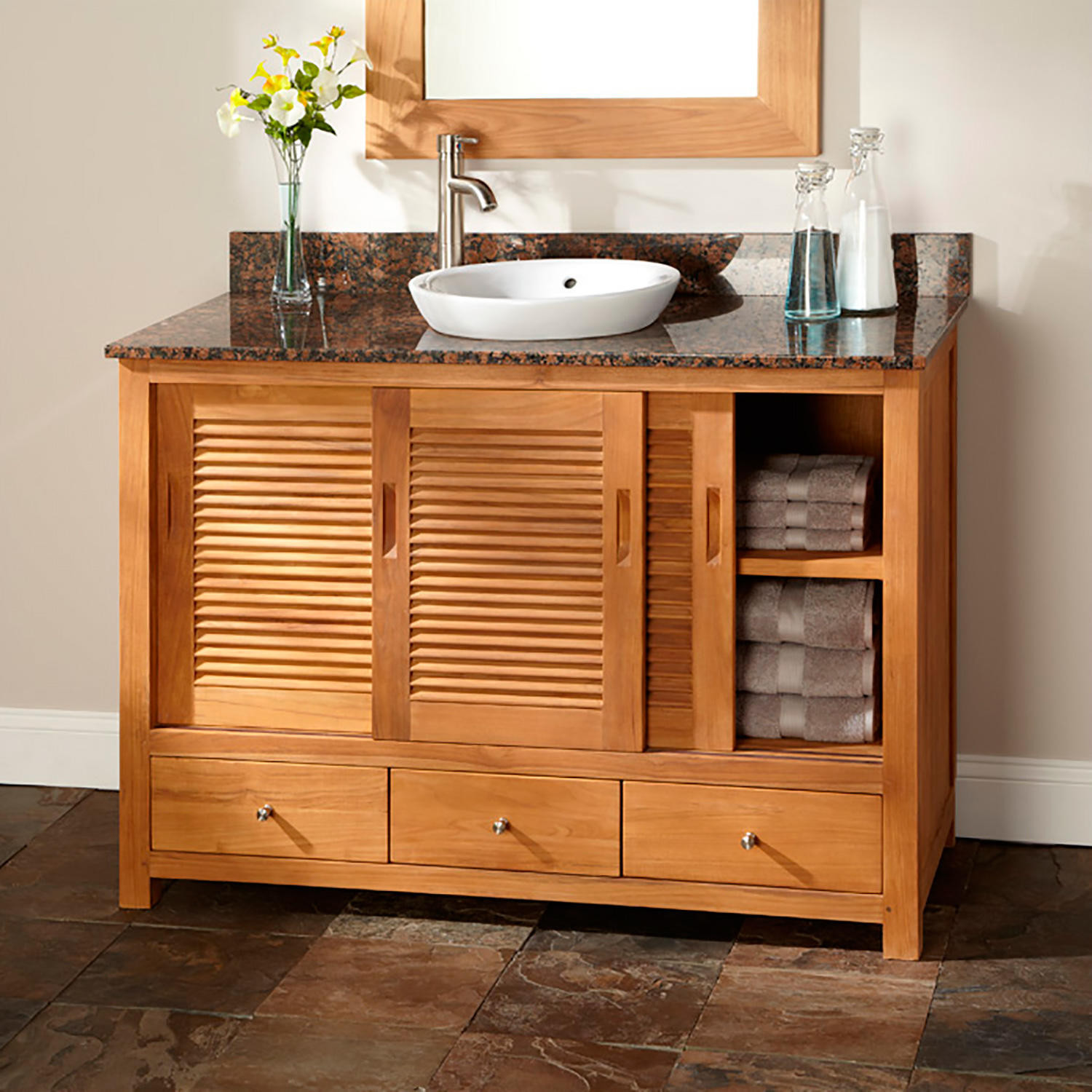 Teak Bathroom Storage
 48" Arrey Teak Vanity for Semi Recessed Sink Natural