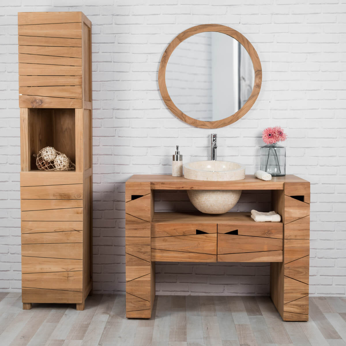 Teak Bathroom Storage
 Solid wood teak storage unit Harmony rectangular