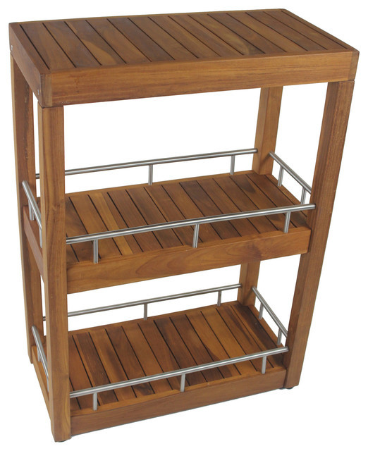 Teak Bathroom Storage
 Three Tier Teak & Stainless Bath Stand From the Spa