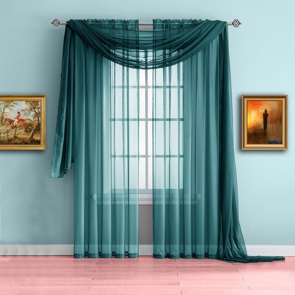 Teal Living Room Curtains
 Warm Home Designs Green Teal Window Scarf Valance Sheer