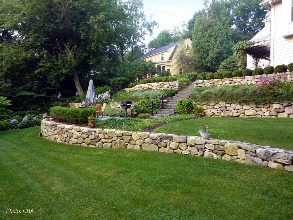 Terrace Landscape Hillside
 HIllside Residence Newton — CBA Landscape Architects LLC