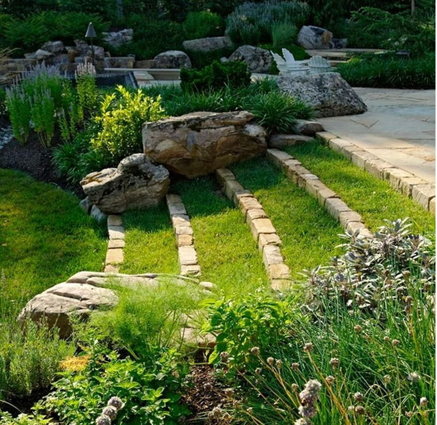 Terrace Landscape Sloped Yard
 Tiered grass landscaping