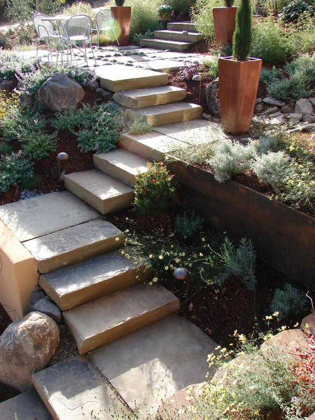 Terrace Landscape Steps
 Multi tiered Garden With Cement Steps