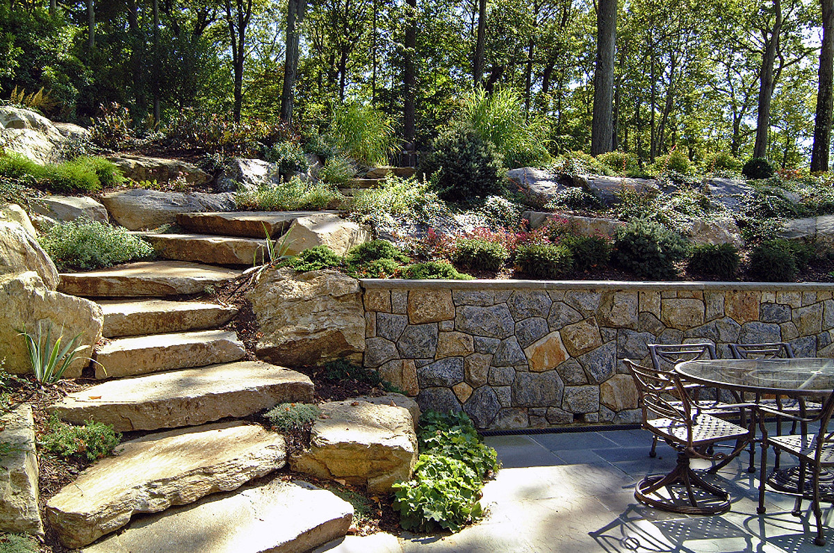 Terrace Landscape With Boulders
 Natural Boulder Step Creations