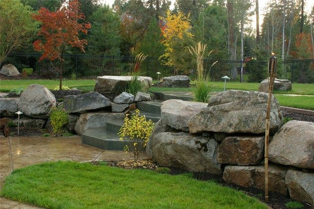 Terrace Landscape With Boulders
 Boulder Landscape Wall Retaining and Landscape Wall Copper