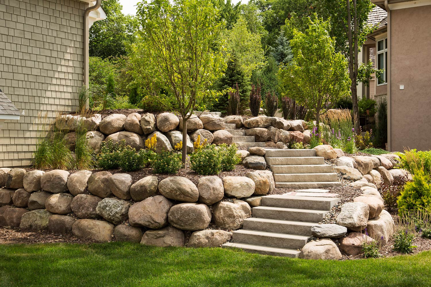 Terrace Landscape With Stairs
 Boulder Wall Landscaping in Minneapolis MN