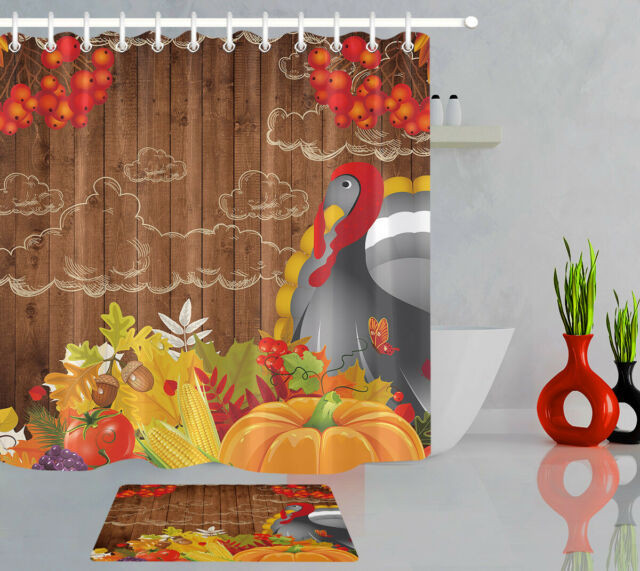 Thanksgiving Bathroom Set
 Thanksgiving Turkey Fall Harvest Pumpkin Corn Shower