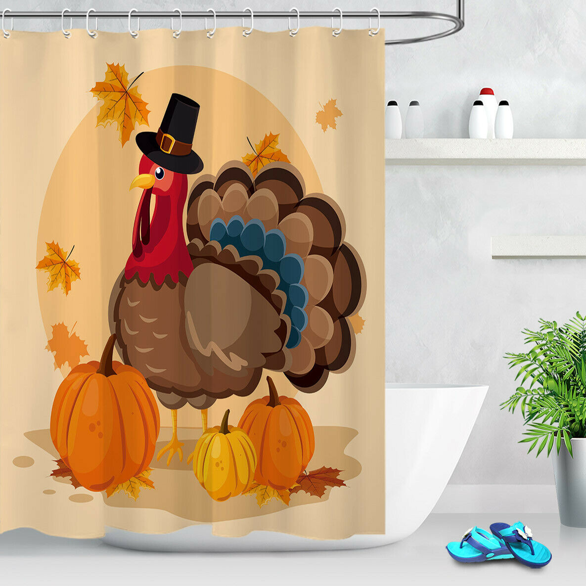 Thanksgiving Bathroom Set
 Thanksgiving Mr Turkey Pumpkin Bathroom Shower Curtain