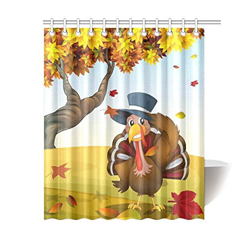 Thanksgiving Bathroom Set
 WOPOP Thanksgiving Turkey Shower Curtain Autumn Scenery