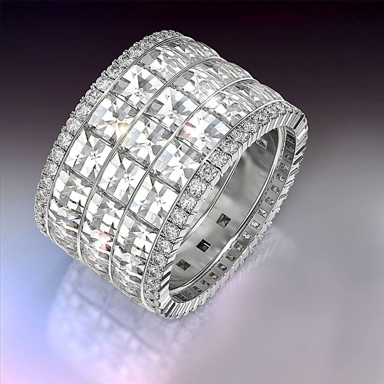 Thick Wedding Bands
 Blaze and Pave’ Wide Wedding Band