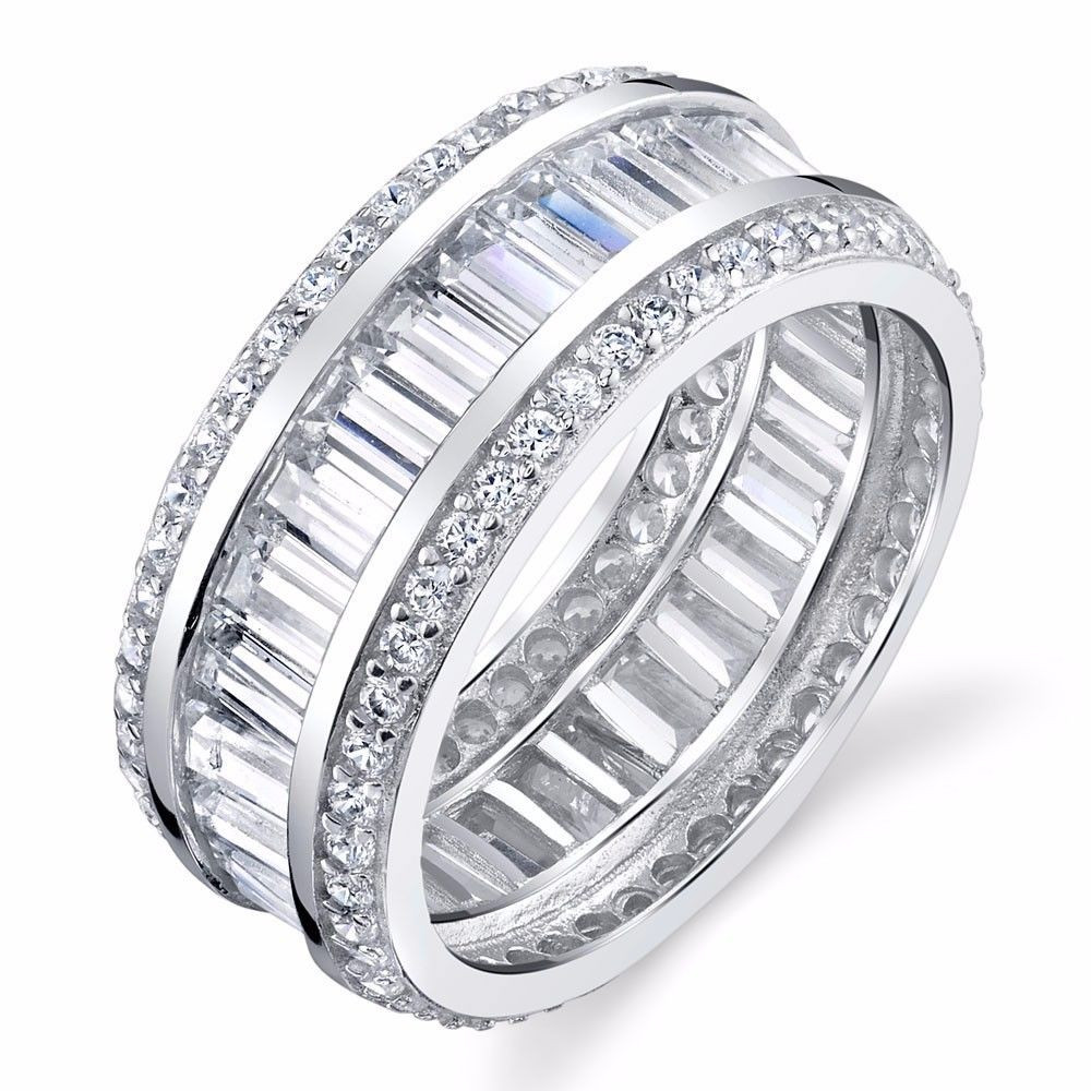 Thick Wedding Bands
 925 Sterling Silver thick CZ Baguette Eternity Wedding