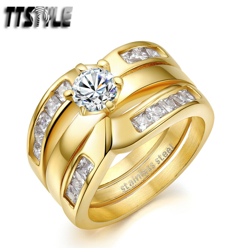 Thick Wedding Bands
 TTstyle Princess Cut THICK 14K Gold GP S Steel Engagement
