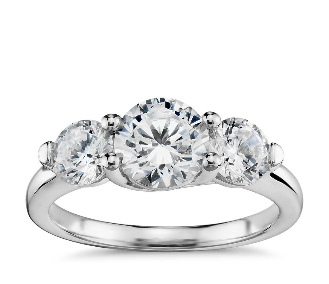 Three Diamond Engagement Ring
 Three Stone Petite Trellis Diamond Engagement Ring in 14k