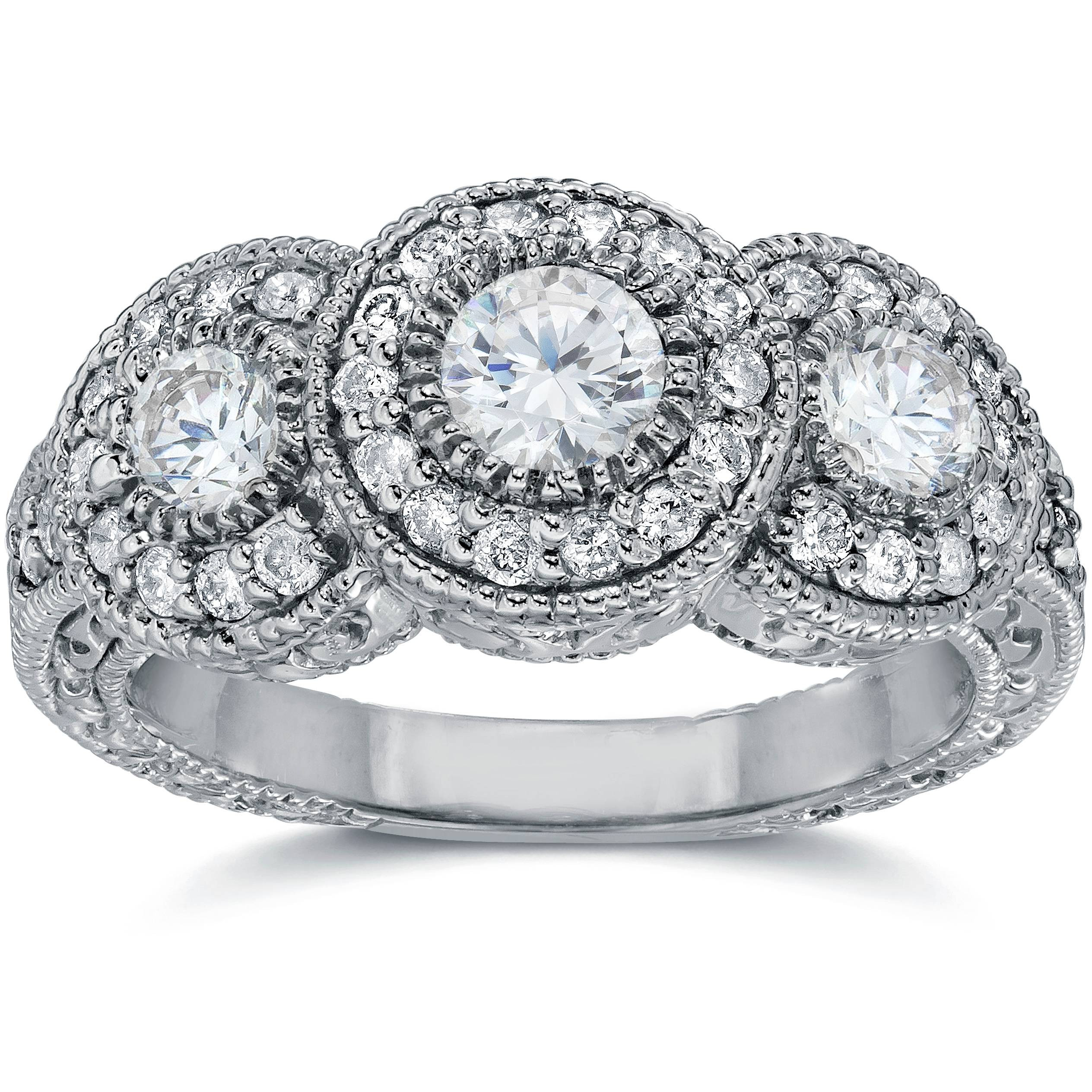 Three Diamond Engagement Ring
 1 1 2ct Vintage Three Stone Diamond Engagement Ring 14K