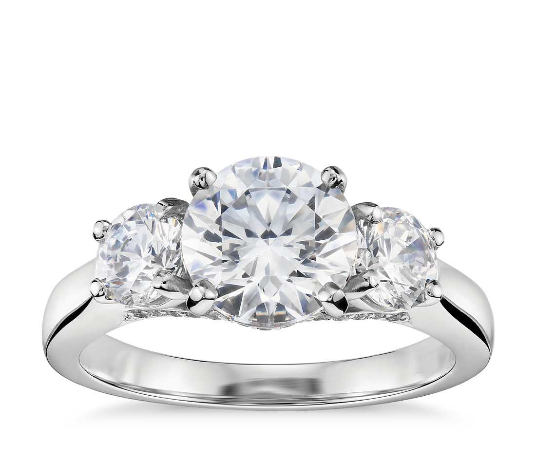 Three Diamond Engagement Ring
 Three Stone Pavé Gallery Diamond Engagement Ring in