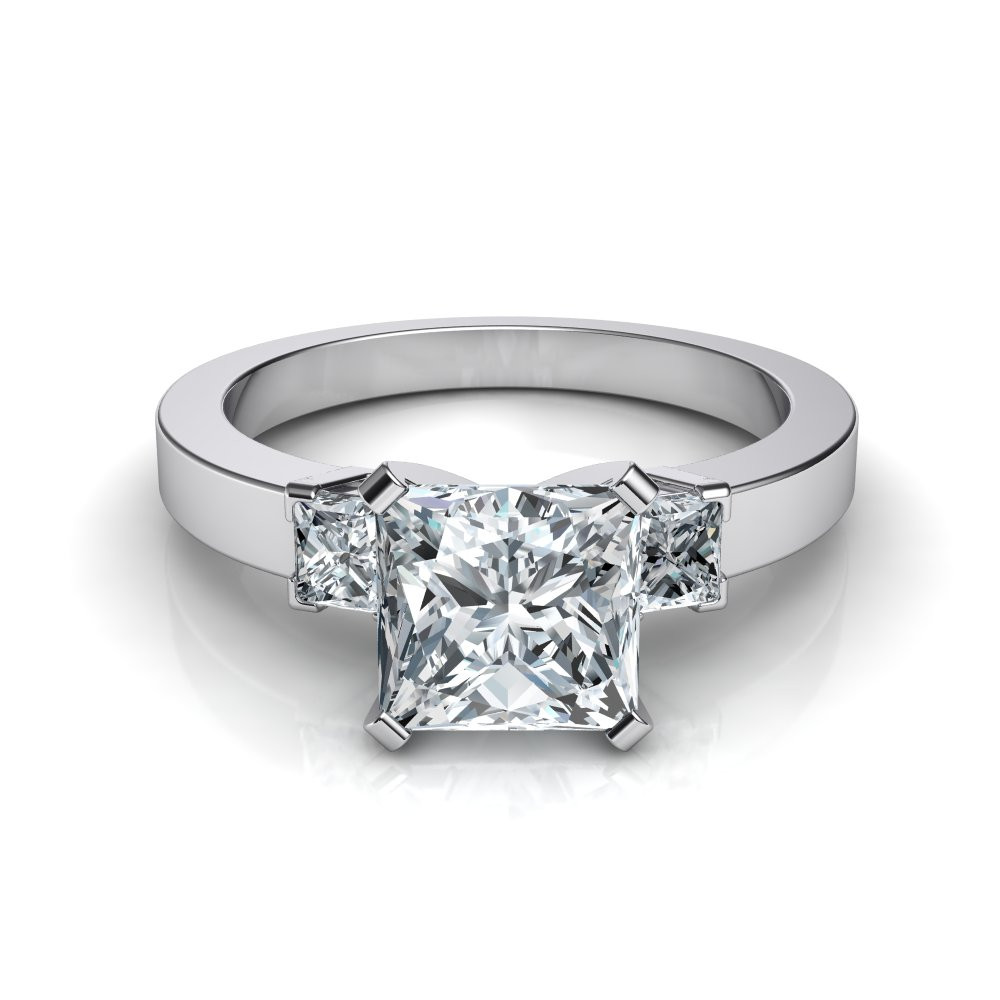 Three Diamond Engagement Ring
 Three Stone Princess Cut Diamond Engagement Ring