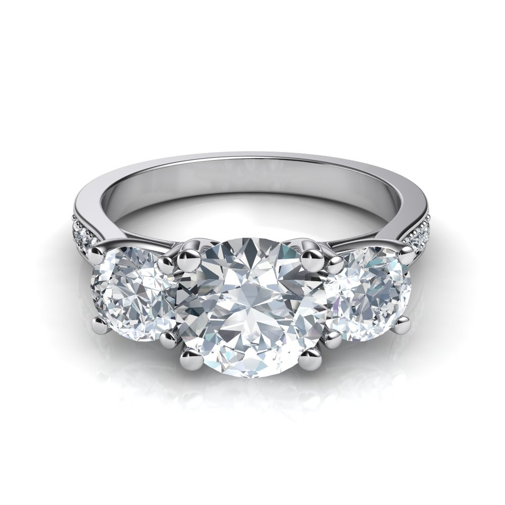 Three Diamond Engagement Ring
 Three Stone Trellis Engagement Ring with Pave Diamonds