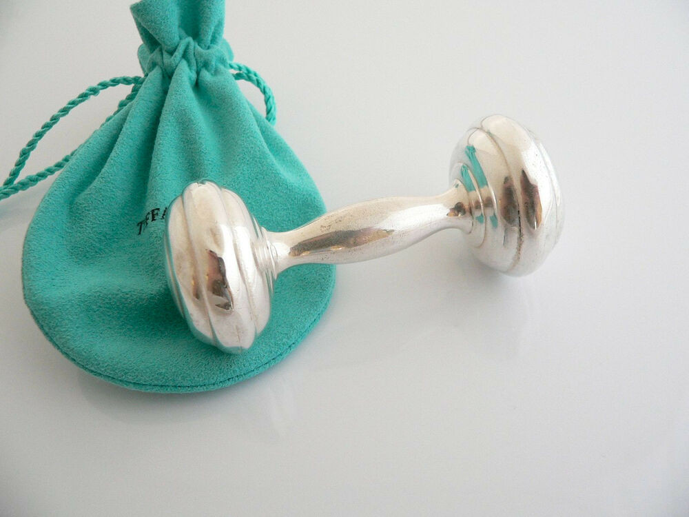 Tiffany &amp; Co Baby Gifts
 Tiffany & Co Sterling Silver Stripe Barbell Baby Rattle